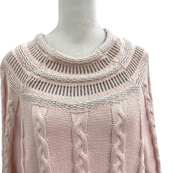 Soft Surroundings Cable Knit Metallic Detail Sweater Baby Pink size Petite Large - Picture 2 of 8